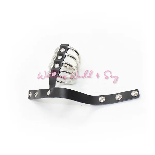4 Rings Stainless Steel Male Chastity Device Matel Cock Ring Cage Cockring + Leather Belt Sex Products For Men Penis Cock Rings (4)