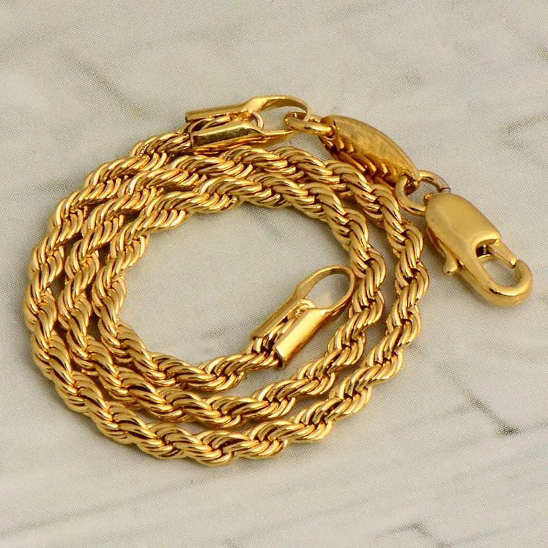 Womens Yellow Gold Color Authentic Thick Weave Rope Chain Bracelet Solid Charm Classic Fashion