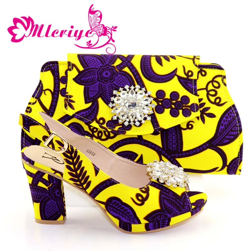 

2019 High Quality PU Leather With Stones Shoes And Bag Set Fashion Summer Woman Pumps 9CM Shoes And Bag Set For Party