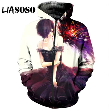 

LIASOSO 3D Print Women Men Anime Tokyo Ghoul Touka Kirishima Ken Kaneki Hooded pullover Hoodies Sweatshirts Zipper Jacket X0618
