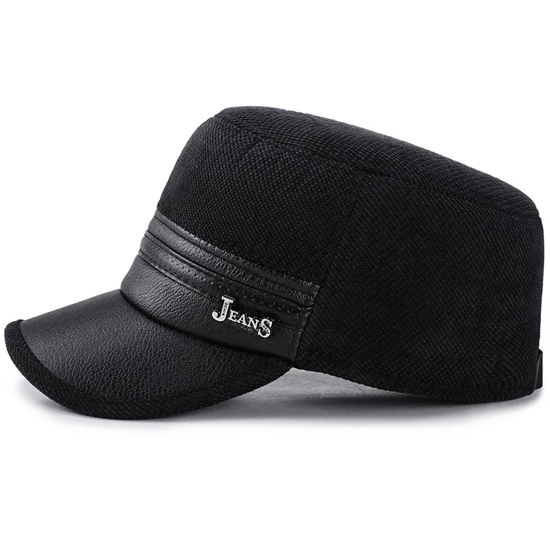 

2019 Russian Mens Winter Hat PU Leather Baseball Cap Warm Winter Earmuffs Dad Hat snapback hat wholesale Price