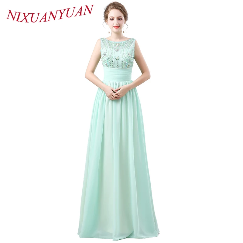 

NIXUANYUAN Elegant Beaded Evening Dress Long Scoop A Line Formal Dress 2019 Backless Sexy Party Gown Chiffon vestidos de baile