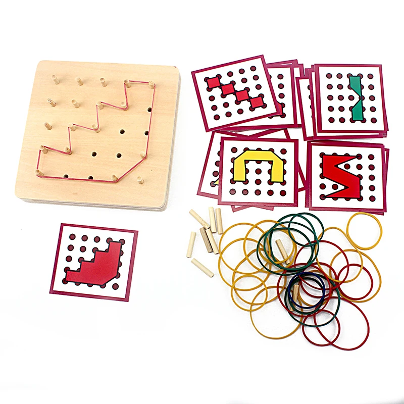 

Baby Toy Montessori Creative Graphics Rubber Tie Nail Boards with Cards Childhood Educational Preschool Kids Brinquedos Juguetes