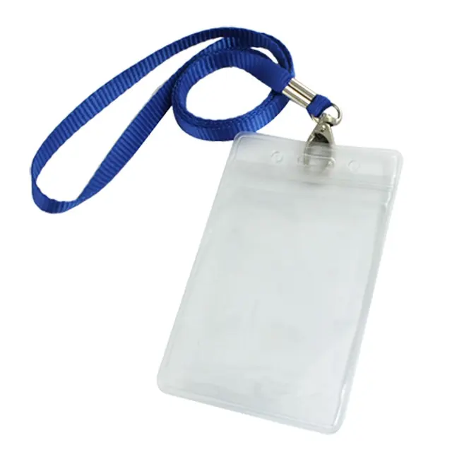 vertical clear plastic id badge card holder w neck strap 2 pcs in