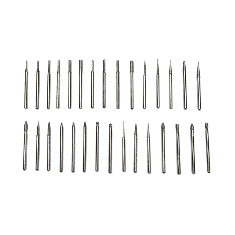 30PCS 2.35mm Rotary Tools Mini Drill Bits Diamond Burs Grinding Wheel Abrasive Shank Wood Stone Engraving for Dremel Power Tools