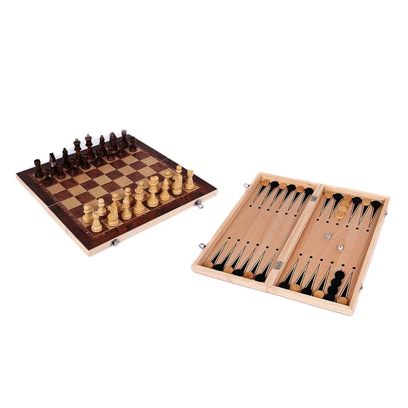 

2019 New Design 3 in 1 Wooden International Chess Set Board Travel Games Chess Backgammon Draughts Entertainment