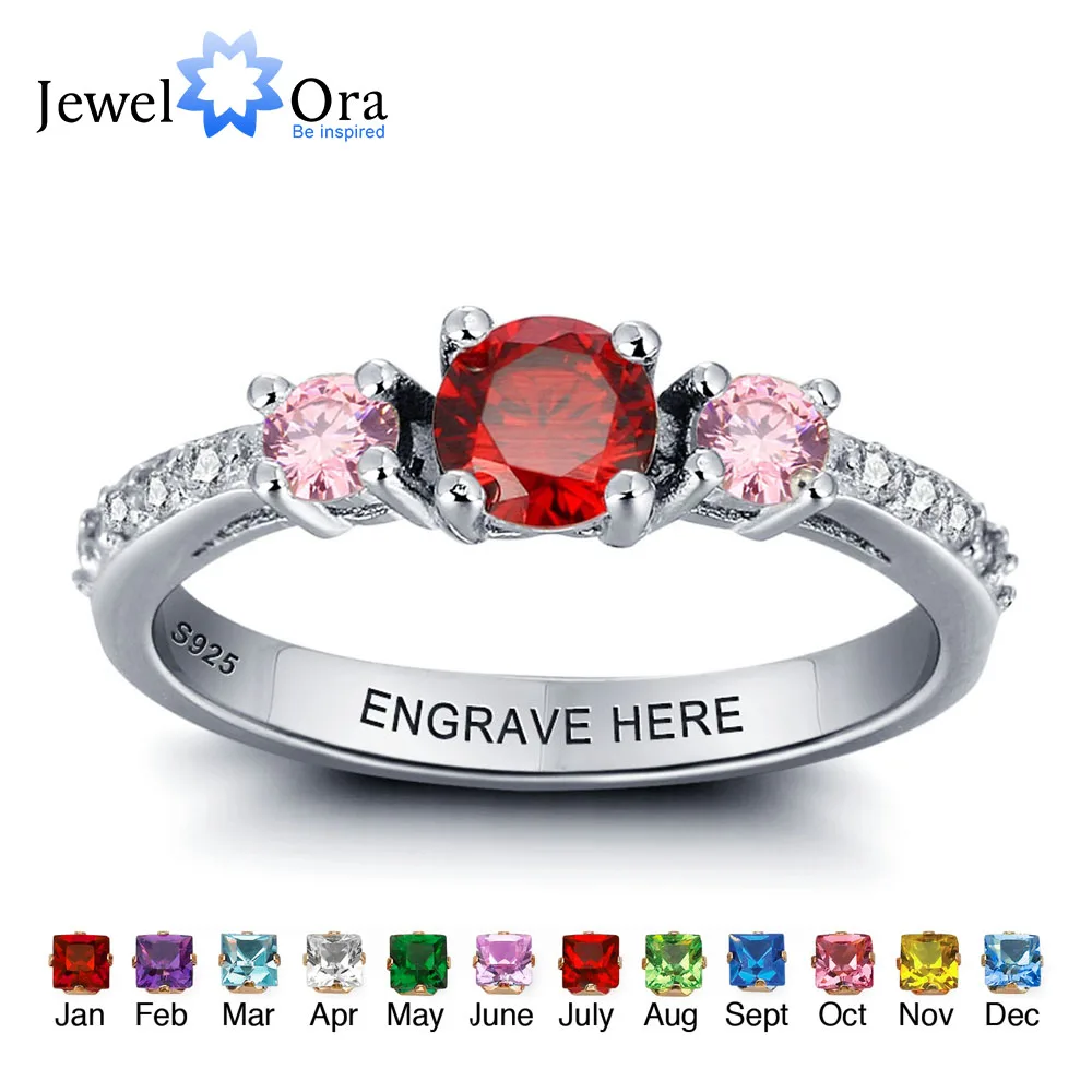 Personalized Wedding Jewelry Engrave Names Birthstone Ring 925 Sterling Silver Rings For Women (JewelOra RI101968)
