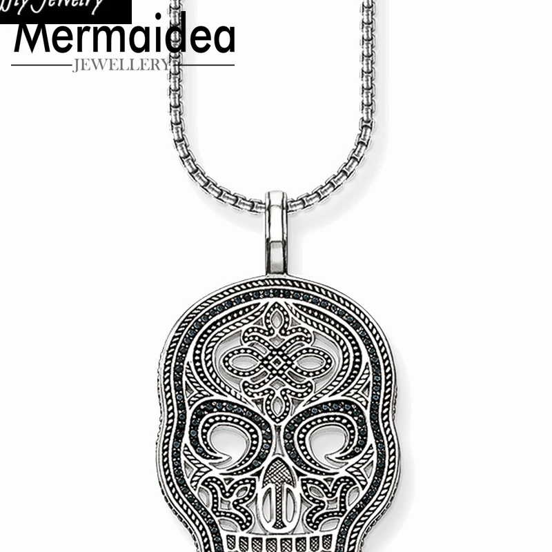 

Black Skull Mask Pave Necklace Link Chain Party Chains European Fashion Gift Jewelry in 925 Sterling Silver Women Men