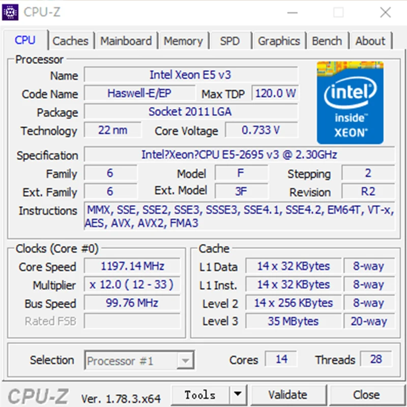 Intel Ксеон SR1XG сервер E5-2695 v3 E5 2695 V3 2695v3 2,3 г 14core 28 нить разъем 2011-3