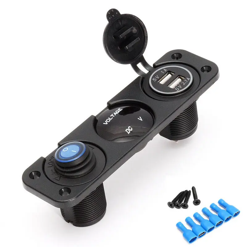 

12V Car USB Charger Rocker Switch Voltmeter for iPhone/iPod GPS Camera MP3 MP5