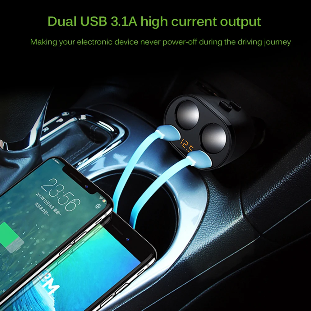 Двойной прикуриватель USB Автомобильное зарядное устройство с чашкой для зарядки