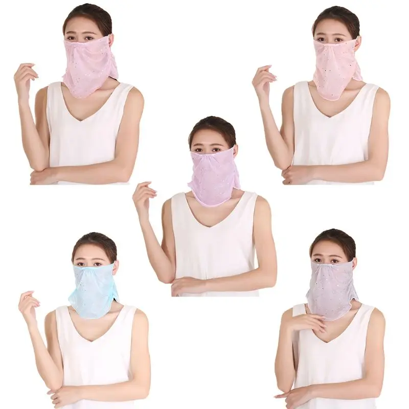 

Women Girls Summer UV Protection Mouth Neck Mask Dust Cover Sunblock Sweet Candy Color Glitter Rhinestone Earloop Mouth-Muffle