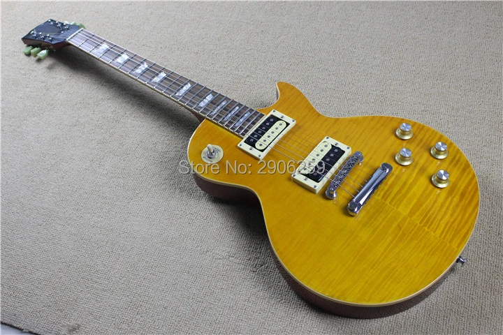 

Hot sale slash guitar.yellow color top,wax pickups,,abr-1 bridge,one piece neck and one piece body,AAA mahogany wood, lp guitar