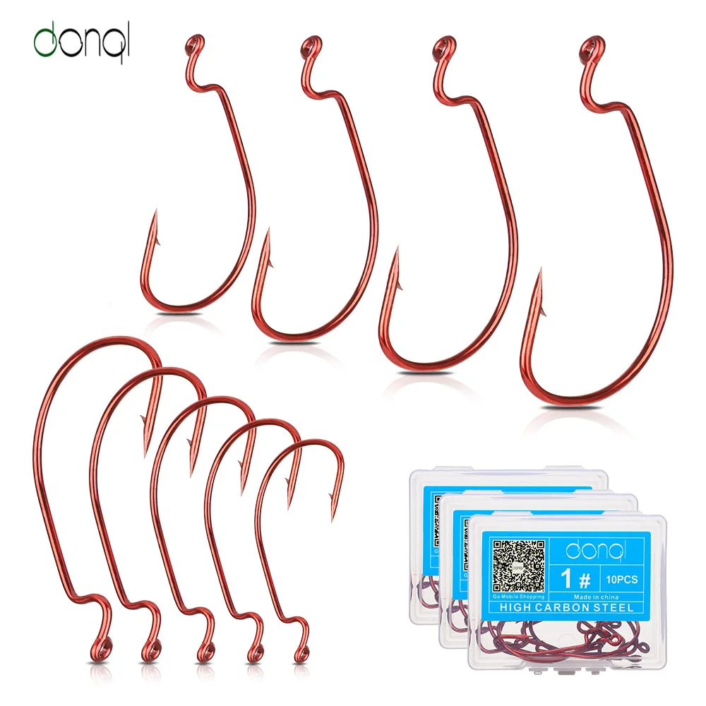 

DONQL 10pcs/box High Carbon Steel Fishing Hooks Jig Crank Big Bass Hook Wide Gap Worm Hooks Crank Barbed Hook Fishing Tackle