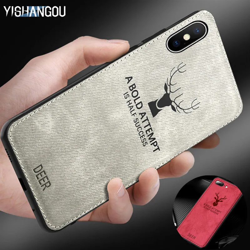 

Luxury Cloth Canvas Leather Texture Phone Case For iPhone 7 6 6S 8 Plus 5 5S SE Deer Pattern Soft Cover For iPhone X XR XS Max