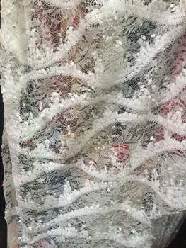 

Beautiful CGL40701 white sequins fabric paillette fabric French net lace fabric for wedding