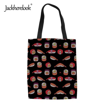 

Jackherelook 3D Vivid Sushi Prints Reusable Eco-friendly Bag for Teen Girls Large Shopping Bag Foldable Women Storage Tote Bags