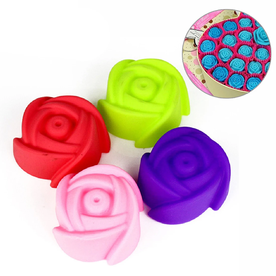 

1Pcs Silicone Rose Muffin Cookie Cup Cake Baking Mold Chocolate Maker Mould 7cm Random Color