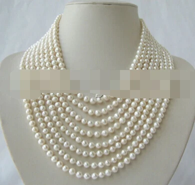 

bjc 0001302 Beautiful 17-24" 8row 6mm white round freshwater pearl necklace-925 silver clasp