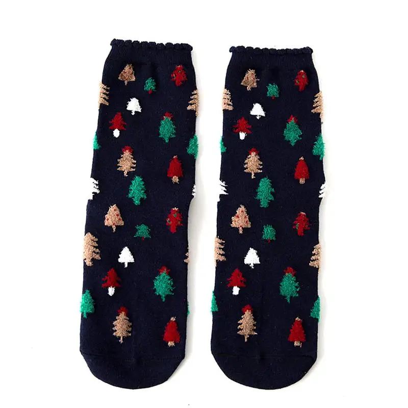2 пары новых дизайнерских рождественских носков с Санта-Клаусом, женские хлопковые короткие зимние носки с оленем, Милые Носки с рисунком снеговика, подарок на год - Color: Christmas tree
