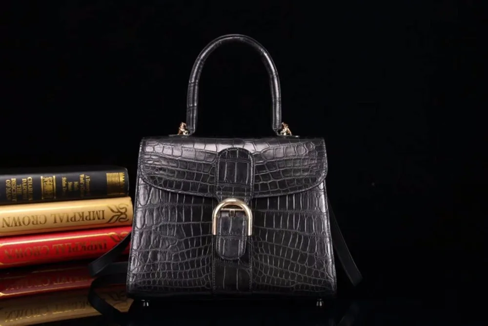 Горячая стиль настоящая/натуральная крокодиловая кожа живота кожаная сумка на плечо Средний размер мешка с верхней ручкой Милая женская сумка
