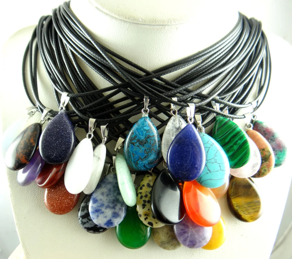 

Natural stone Turquoises aventurine Quartz Crystal tiger eye Water drops Pendants for diy Jewelry making Necklace Accessories3PC
