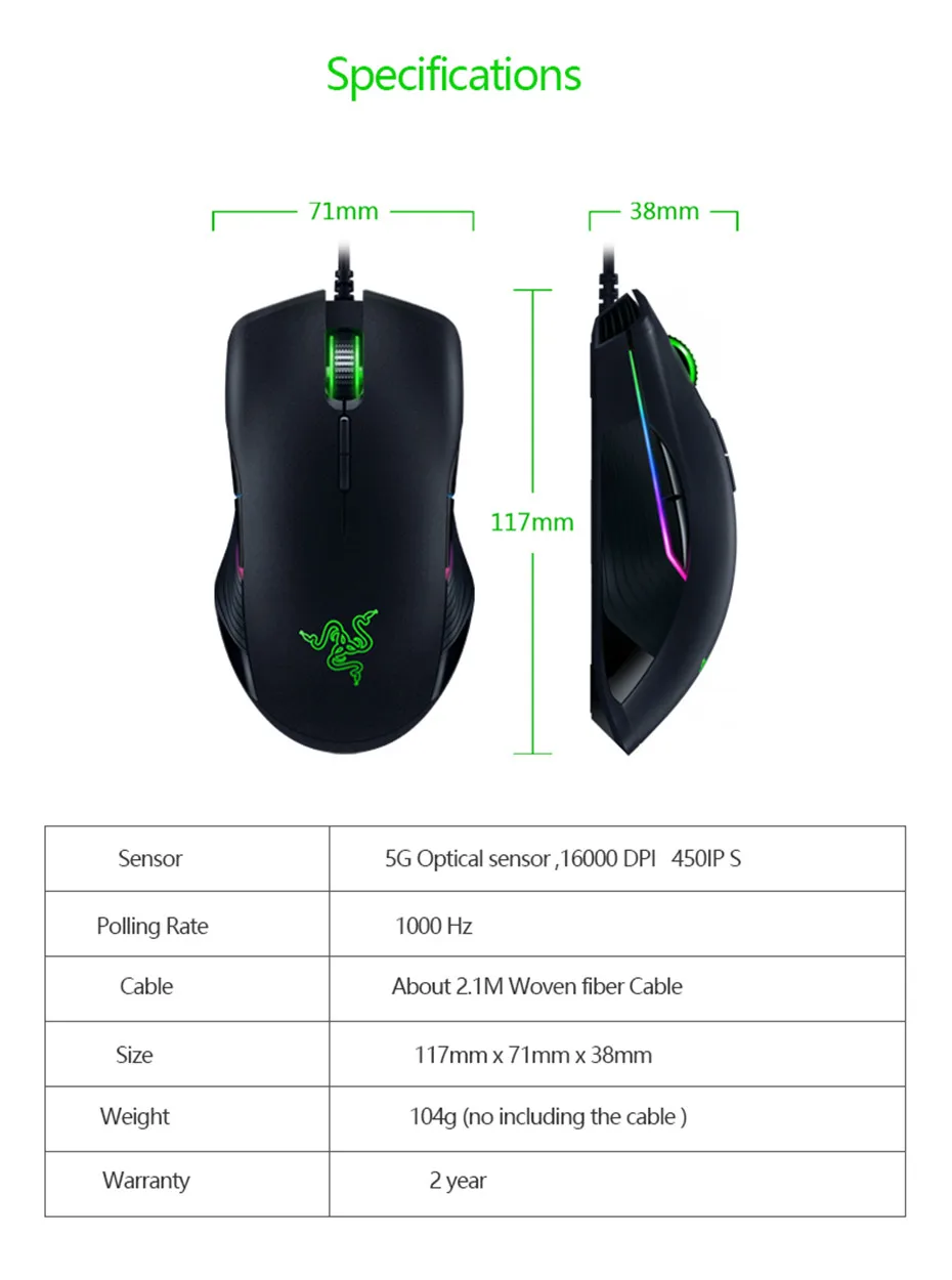 Original razer lancehead torneio edição wired gaming