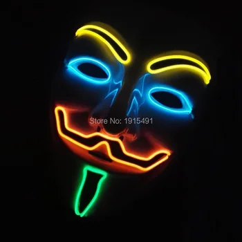

Wholesale 6Colors EL Flashing fashion Party decorative LED Mask Made by Neon EL wire with DC-3V Steady On Driver For Easter day