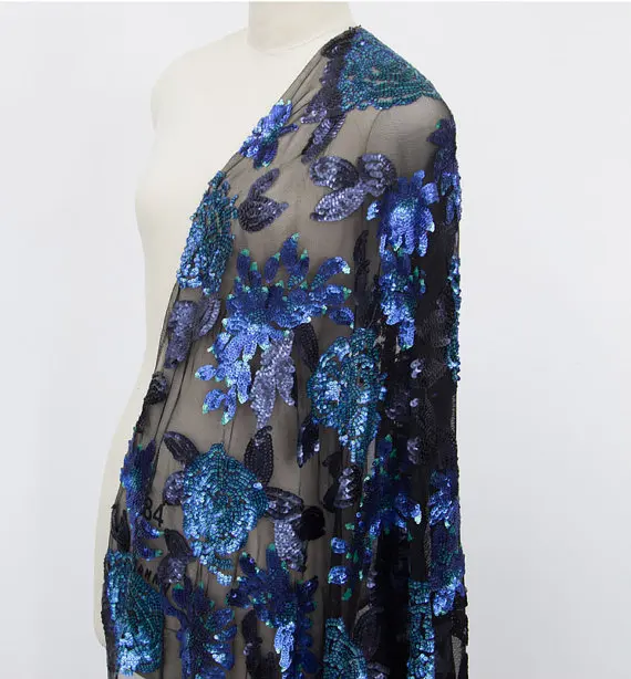 5 ярдов голубые пайетки ткань, костюм платье ткань, супер роскошный блесток ткань