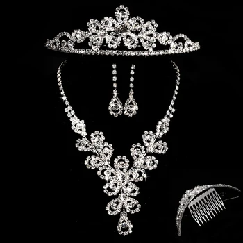 

Wedding Decoration the Bride Accessories Big Drop Hair Accessory Bridal Jewelry Flower Necklace Three Pieces Set 2017 for Party