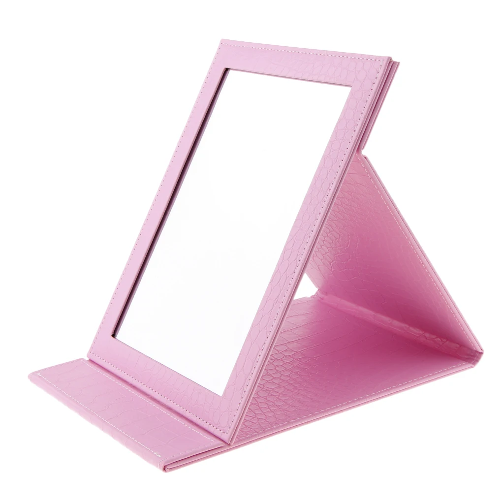 PU Leather Makeup Mirror Folding, Portable Foldable Cosmetic Mirror Travel - Цвет: Pink