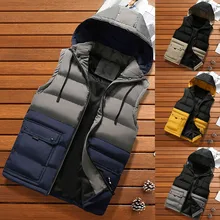 Жилет мужской стильный Весна Осень Теплый мужской осенне-зимний жилет ватный жилет теплый с капюшоном толстый жилет куртка топ L-3XL