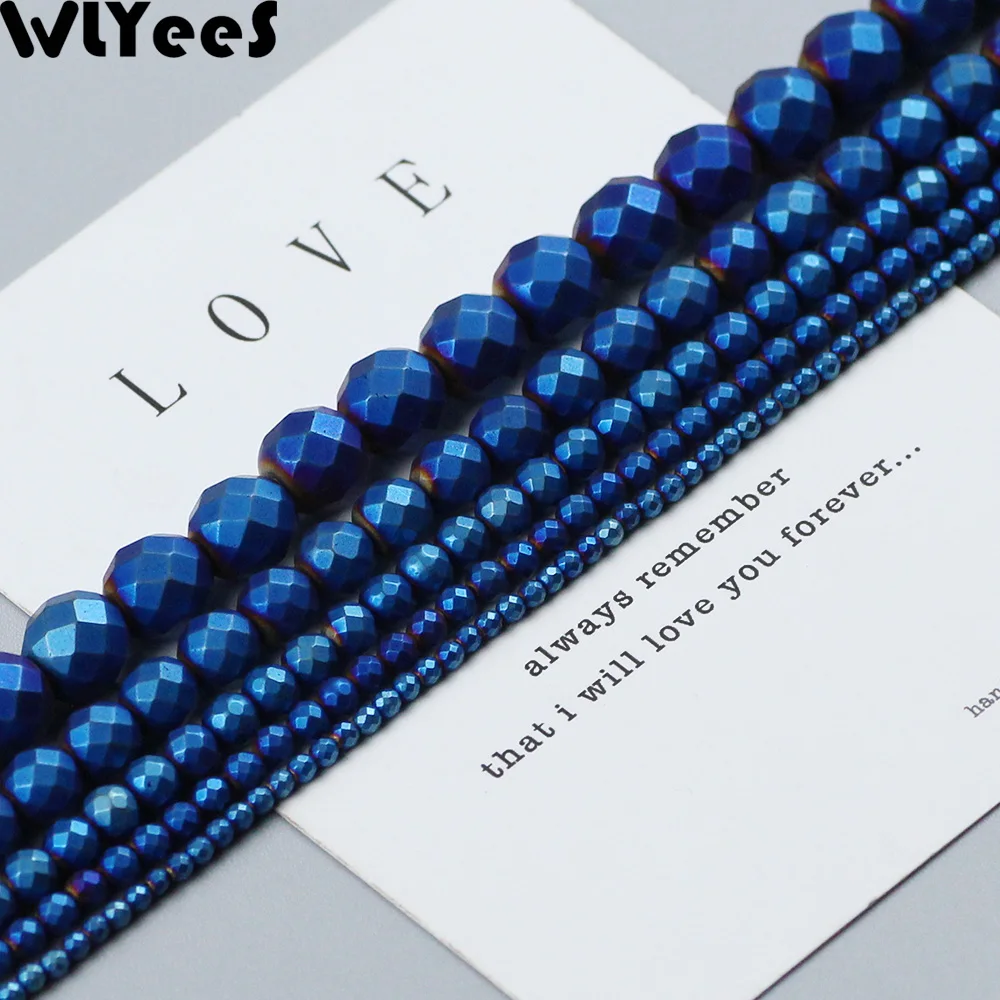 

WLYeeS Polish plating Hematite Faceted Round beads Matte Natural Stone 2-10mm Spacer Loose beads for Jewelry Bracelet Making DIY