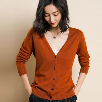 

2019 Autumn and Winter New Cashmere Blend Soft Single Breasted Cardigan V-Collar Wool Sweaters Fashion Comfortable Soft