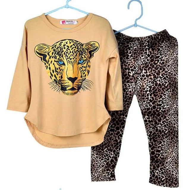 Осенние комплекты одежды для девочек; одежда для детей; футболка с длинными рукавами и рисунком; леггинсы; штаны; комплект из 2 предметов; Рождественская одежда; одежда для маленьких девочек - Цвет: Brown