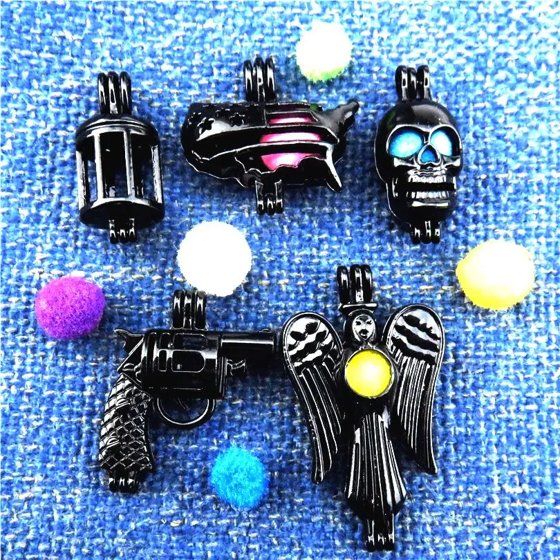 21910 Gun Black American Map Pistol Wings Skull Beads Cage Essential Oil Diffuser Aroma Locket Pendant Pearl Jewelry Making | Украшения и