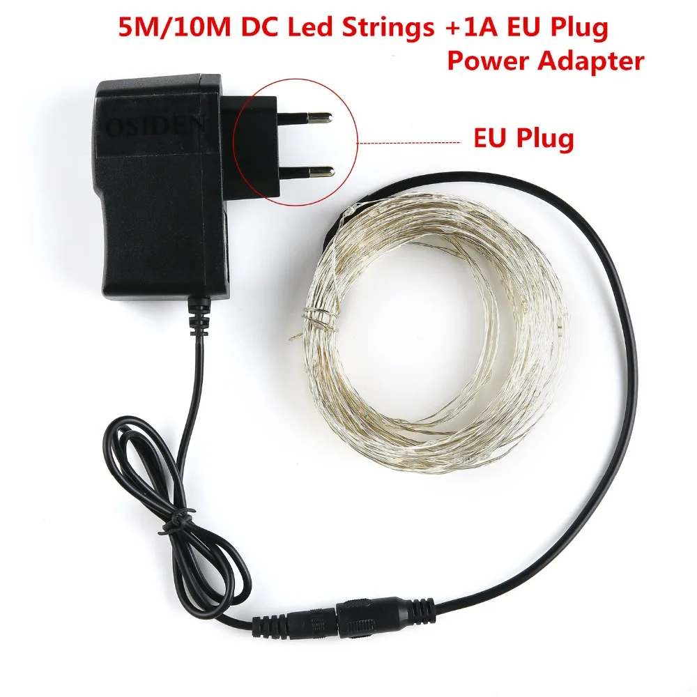 OSIDEN Праздничные огни DC Серебристая проволока 5M10M светодиодная гирлянда 12В 1A адаптер Рождество/ год/Свадебные украшения светодиодные строки