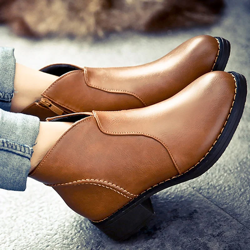 

Ankle boots for women zipper short plush fashion snow boots increase non-slip square heel boot botines mujer 2019
