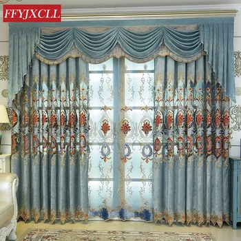 

Luxurious Quality Embroidered Blue Curtains For living Room Bedroom Tulle Curtains Window Treatment Drapes Home Decor