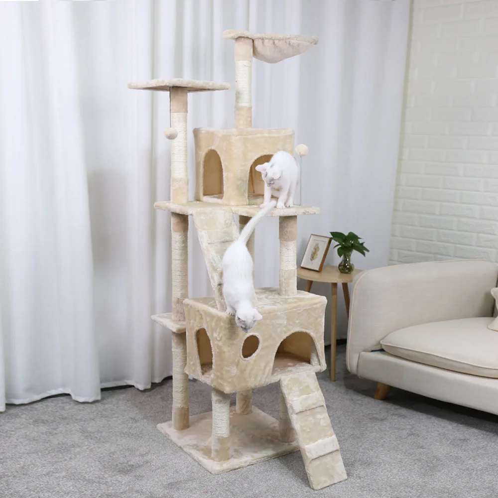 H173CM Cat Tree House with Hanging Ball Kitten Furniture Scratch Solid Wood for Cats Climbing Frame Cat Condos Domestic Shipping H173CM Cat Tree House with Hanging Ball Kitten Furniture Scratch Solid Wood for Cats Climbing Frame Cat Condos Domestic Shipping