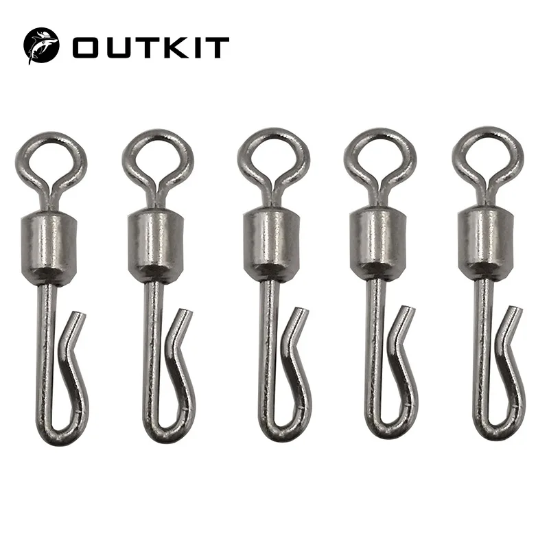 OUTKIT 50pcs Fishing Swivels Rolling Swivel Interlock Snap Size 7/8/10/12 Hook Lure Connector