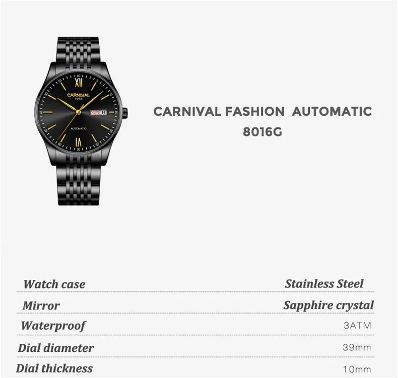 Роскошные брендовые карнавальные ультратонкие механические часы с автоматической датой, самоветер, мужские часы, черные часы, Relogio Sport