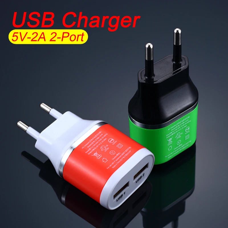 High Quality EU Plug Dual USB 5V/2A Wall Charger 2 Ports Travel Adapter Charger for iPhone for Huawei for Cell Phone USB Charger
