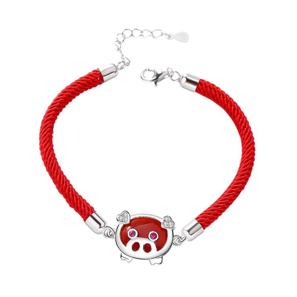 

RED ROPE PIGLET BRACELET THIS YEAR TRANSFER BEADS HAND-WOVEN HAND ROPE MALE AND FEMALE STUDENTS COUPLE 925 SILVER