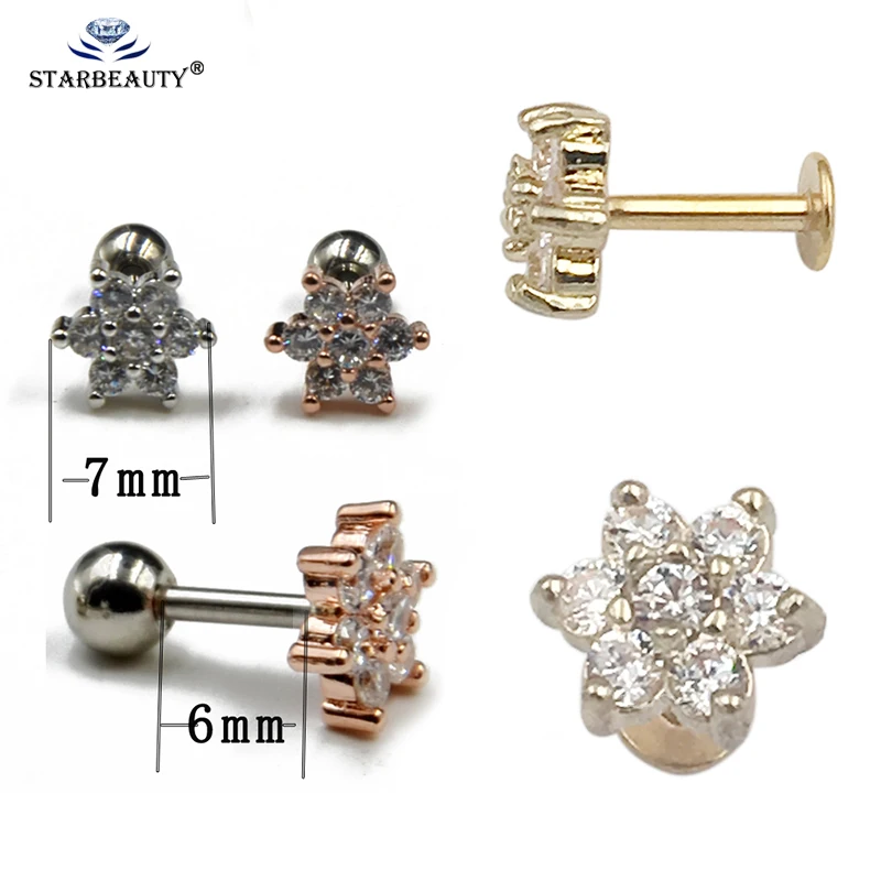 

1Pc Clear Gem Zircon Flower Lip Ring Ear Tragus Bar Cartilage Earring Stud Piercing Fashion Jewelry For Sexy Girls