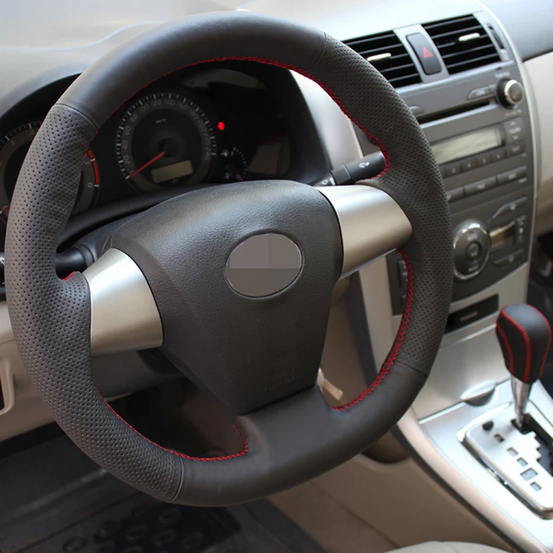 Сшитый вручную черный кожаный чехол на руль для Toyota Corolla RAV4 2011 2012 автомобиль специальный