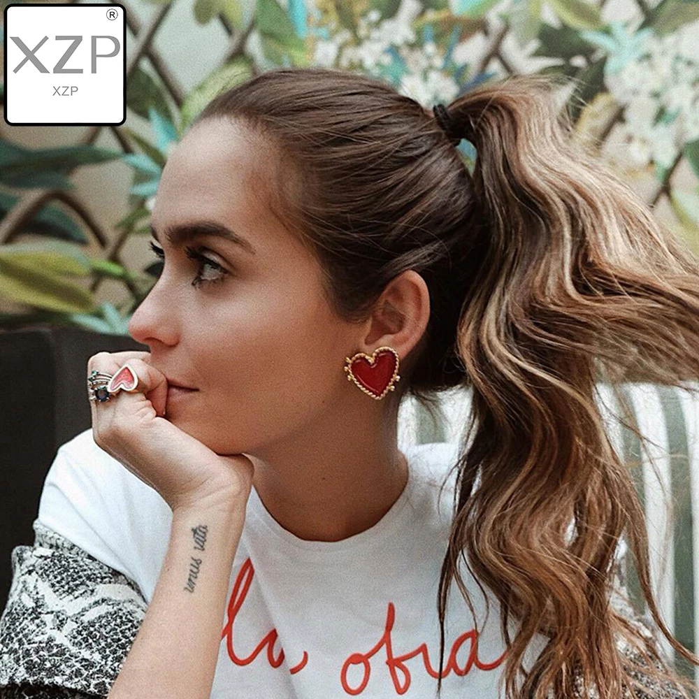 XZP 2019 новый дизайн панк золотые края красные Эмалевые сердца серьги гвоздики для