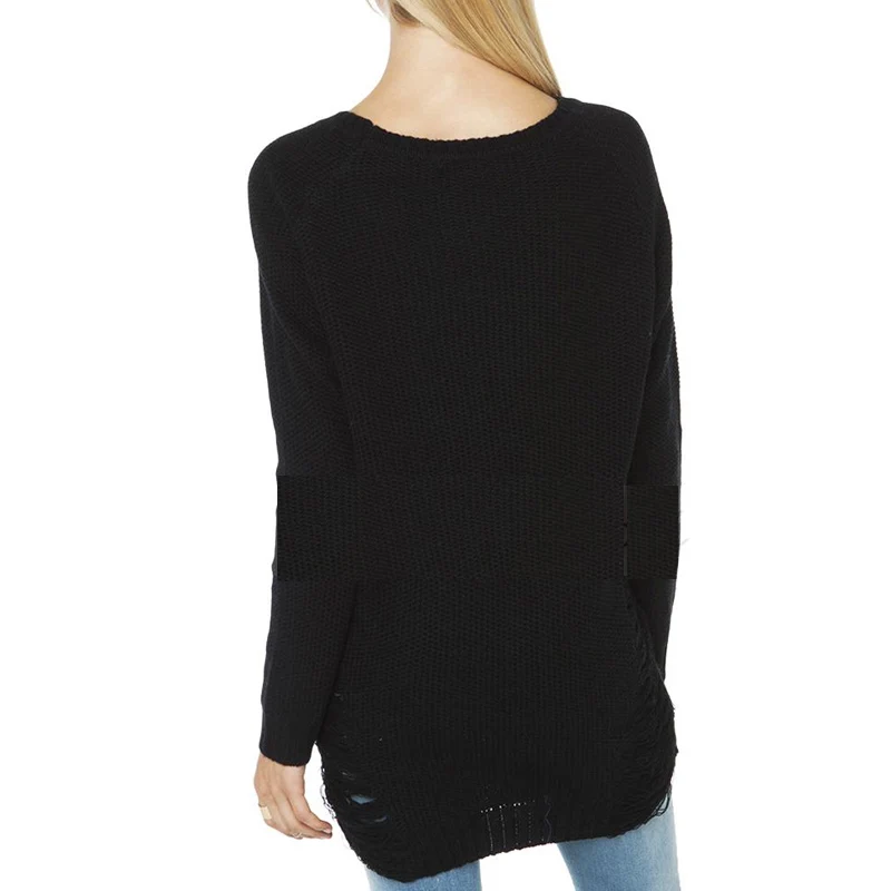 HYH HAOYIHUI 2016 Brand New Autumn Fashion Women Casual Solid Loose Hollow Top O-neck Lone Sleeve Party Distressed Sweater