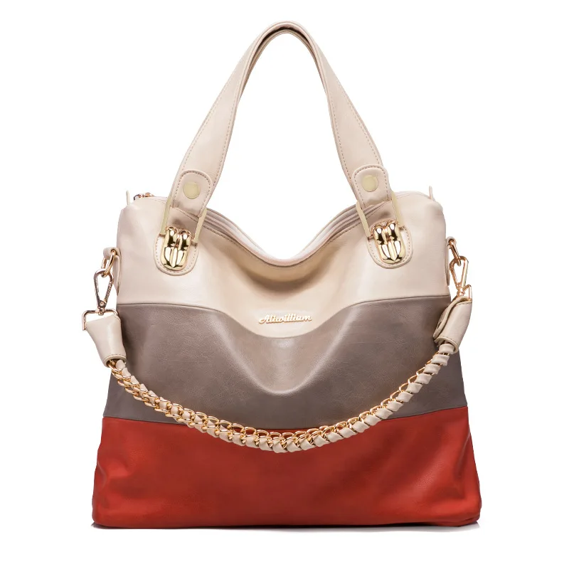 

Hit 3 Color Women Leather Handbags Famous Brand Tote Shoulder Bag For Female Pu Leather Crossbody & Messenger Bag Chain ALW07