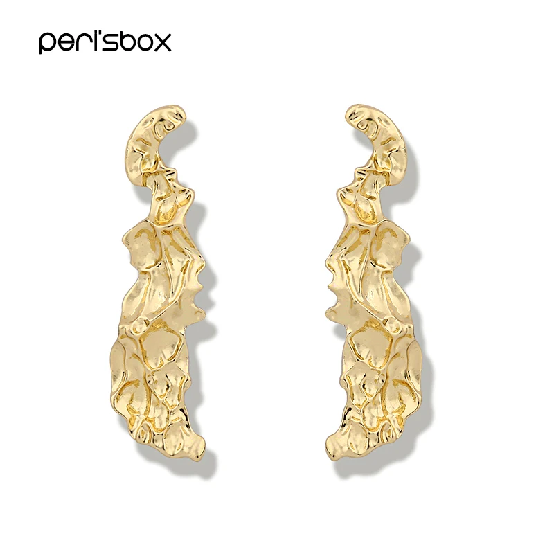 

Peri'sBo Punk Metal Irregular Geometric Stud Earrings for Women Long Waved Earrings Gold Color Statement Big Earrings Wholesale